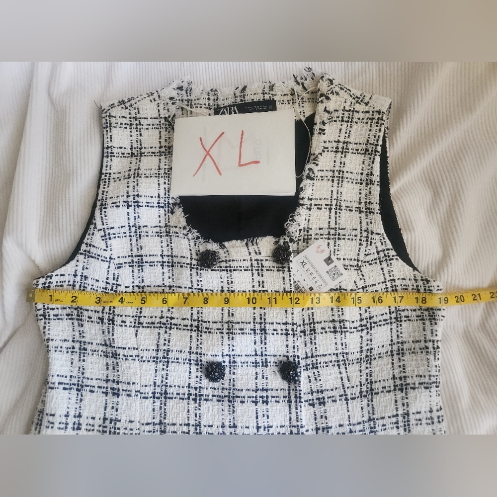 ZARA Textured Plaid Waistcoat Vest Ecru/black BNWT. - Picture 12 of 16